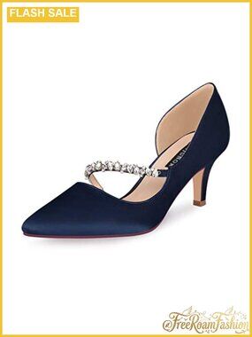 2 Inch Kitten Heel Pointy Toe D'Orsay Pumps Rhinestone Strap Wedding